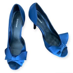 Women's Graceland Blue Satin with Bowknot Pumps High Heel Shoes size EU 39/US8.5
